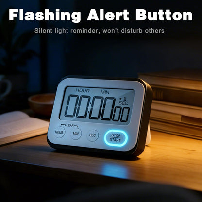 Digital Kitchen Timer Magnetic Loud Alarm, Large LCD Screen Silent/Beeping Multi-Function for Teachers Classroom Kids, Black