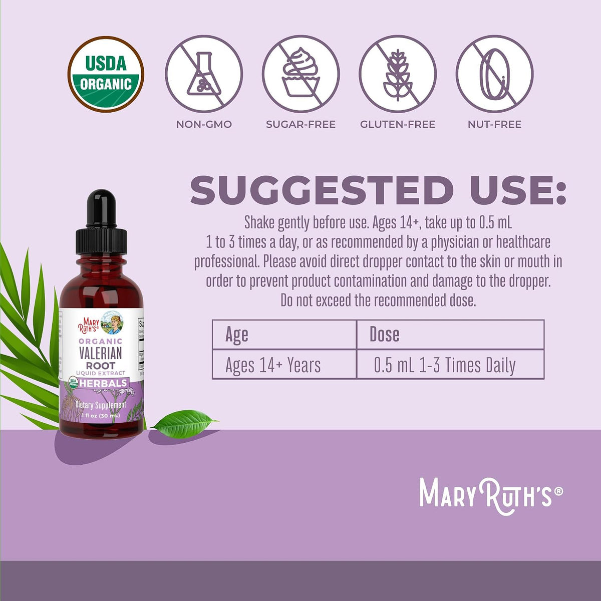 MARYRUTH'S USDA Organic Valerian Root Liquid Drops, Sugar Free, 60 Servings