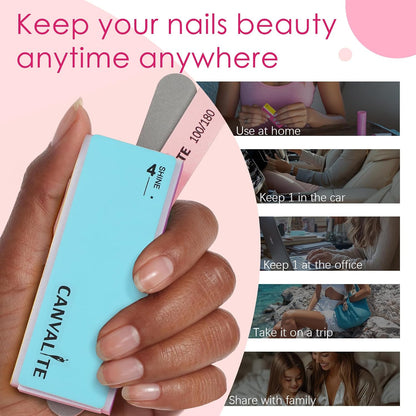 Canvalite Nail Files and Buffers, Shapes/Smooths/Shines Multi-Functional File & Polishing Buffing Block with 100/180 Grit Emery Boards, 14pcs Manicure Kit Natural Nail Care