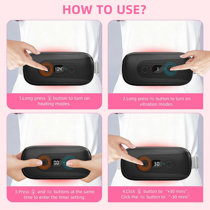 Portable Heating Pad: 2 Timer 6 Heat Levels 6 Vibration Modes Cordless Electric Heating Pad 3s Fast Heating Travel Heating Pad Gifts for Women Christmas Birthday Pink