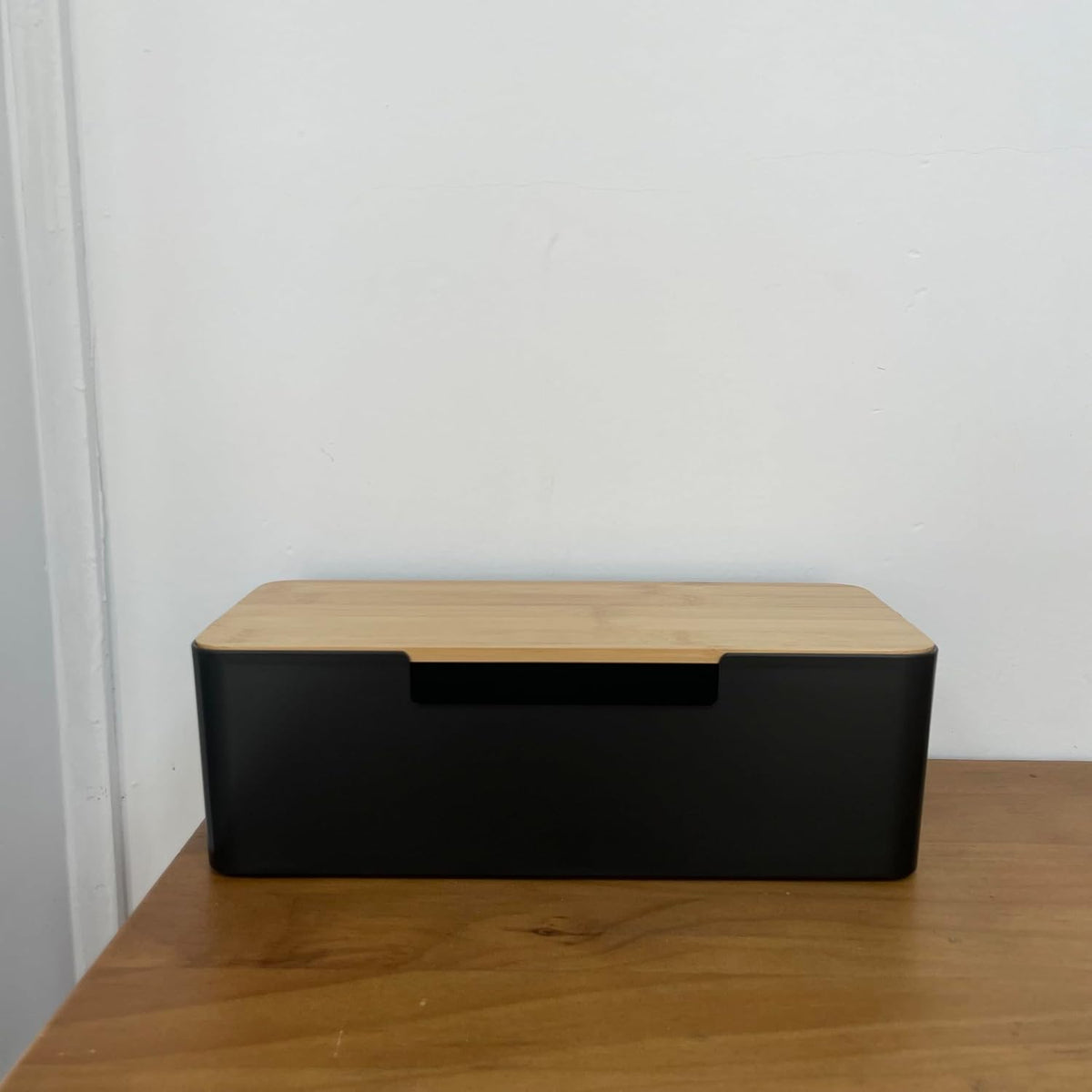 Cable Management Box, Cord Organizer Box with Bamboo Lid, White