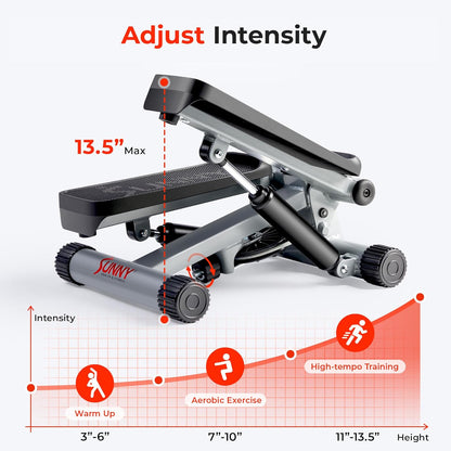 Sunny Health & Fitness Mini Steppers for Exercise at Home, Stair Step Workout Machine with Resistance Bands, Full Body Cardio Equipment, Optional Free SunnyFit App Connection Smart Stepper