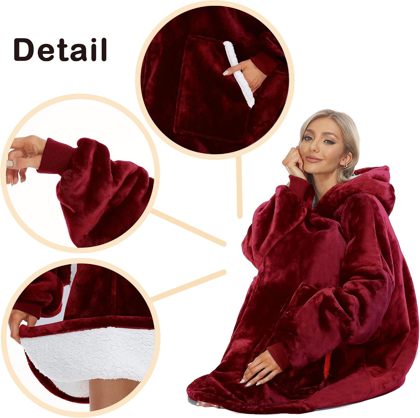Kipswiza Wearable Blanket Hoodie Gifts for Women and Men, Oversized Cozy Warm Flannel Sherpa Hooded Blankets Sweatshirt with Giant Pockets for Adult and Teens, Dark Gray