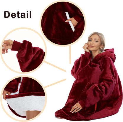 Kipswiza Wearable Blanket Hoodie Gifts for Women and Men, Oversized Cozy Warm Flannel Sherpa Hooded Blankets Sweatshirt with Giant Pockets for Adult and Teens, Dark Gray