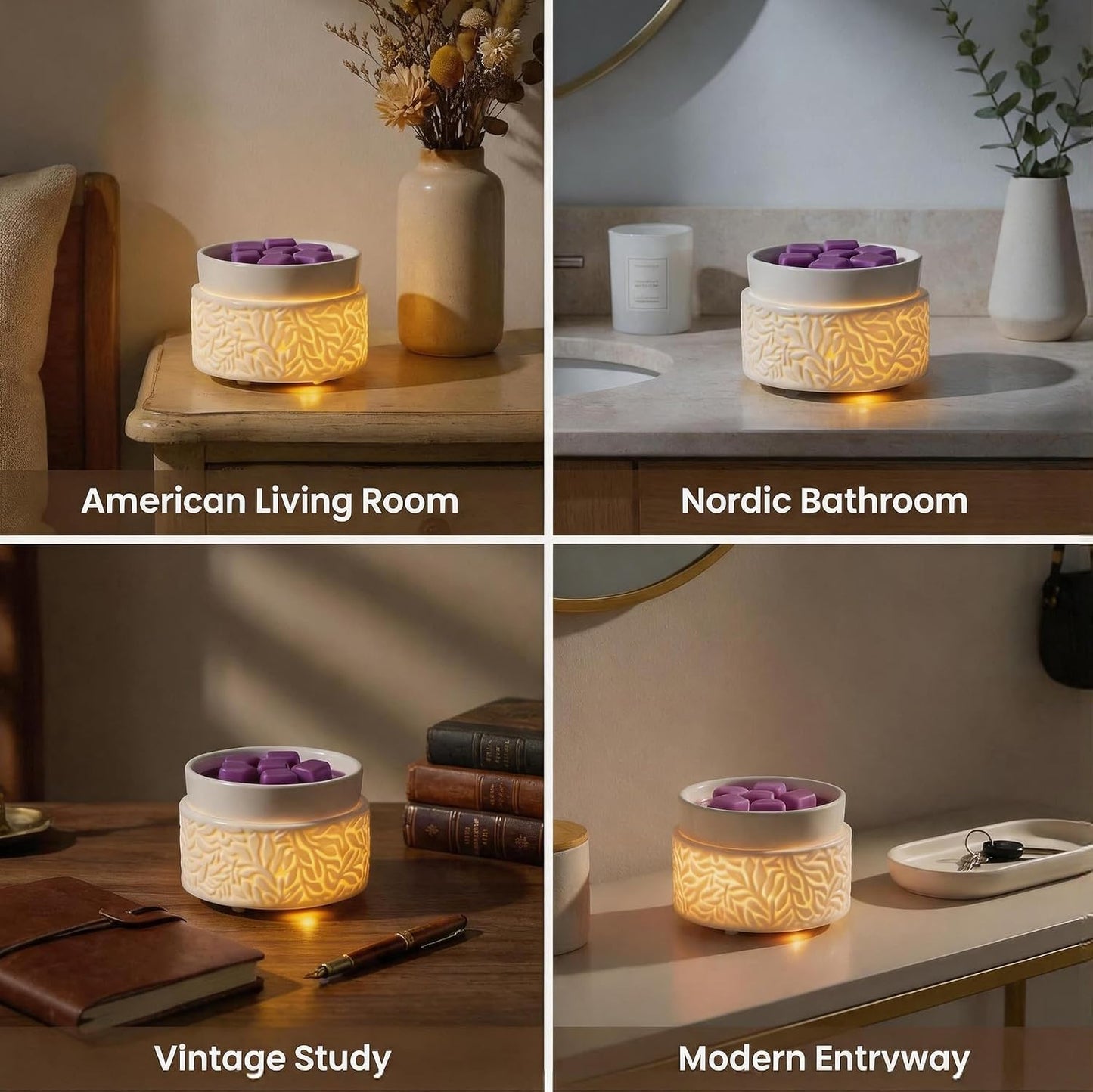 Wax Melt Warmer 3-in-1 Electric, Ceramic Wax Burner for Scented Wax & Essential Oil – Fast Heating, Flame-Free Aromatherapy for Home Office, White