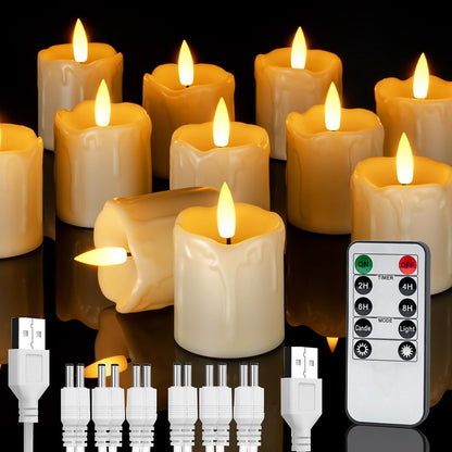 Homemory Flameless Votive Candles with Timer, 2" x 2" Real Wax, 400+Hour Realistic Black Wick Battery Operated Candles, Set of 6 for Wedding, Party and Holiday Decoration (Battery Included)