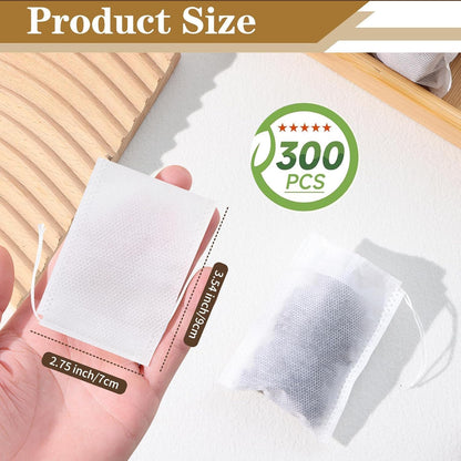 300Pcs Tea Filter Bags, Disposable Tea Filter Bags for Loose Leaf Tea from Safe Natural Materials, Empty Tea Bags Suitable for Loose-Leaf Tea, Spices, Herbs, Bring Tea Spoon (3.54 x 2.75 inch)