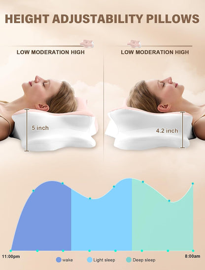Cervical Neck Pillow for Pain Relief – Ergonomic Memory Foam Pillow for Side Sleeper Contour Orthopedic Bed Pillow for Neck Support with Cooling Cover – Ideal Christmas Birthday Gift for Women Men