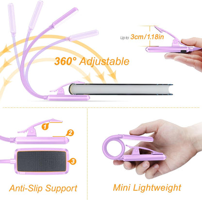 Gritin 9 LED Rechargeable Book Light for Reading in Bed | Eye Caring 3 Color Temps,Stepless Dimming Brightness,80 Hrs Runtime Small Lightweight Clip On Book Reading Light for Studying