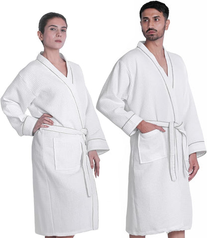 Looperry Unisex White Waffle Bathrobe (1 Piece) Luxurious & Lightweight Shower Robe in Organic Cotton Poly Blend