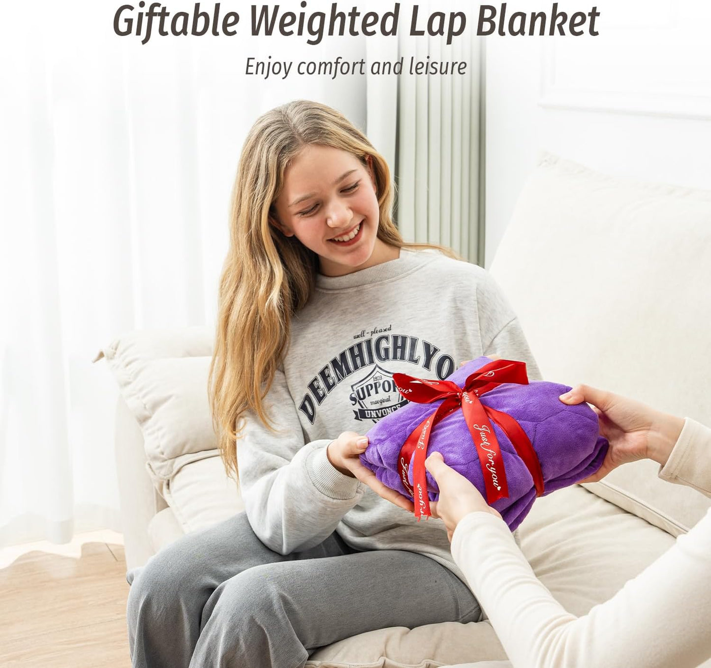 Wemore Weighted Lap Blanket 7lbs for Adults, Small Weighted Blanket Throw for Travel, Soft Weighted Lap Pad for Relaxation, Calming, Napping and Sleeping, Machine Washable, Light Grey 29" x 24"