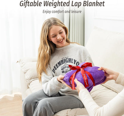 Wemore Weighted Lap Blanket 7lbs for Adults, Small Weighted Blanket Throw for Travel, Soft Weighted Lap Pad for Relaxation, Calming, Napping and Sleeping, Machine Washable, Light Grey 29" x 24"