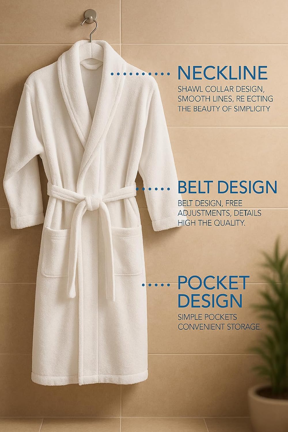 BIOLINEN 100% Cotton Terry Shawl Collar Bathrobe with Slippers