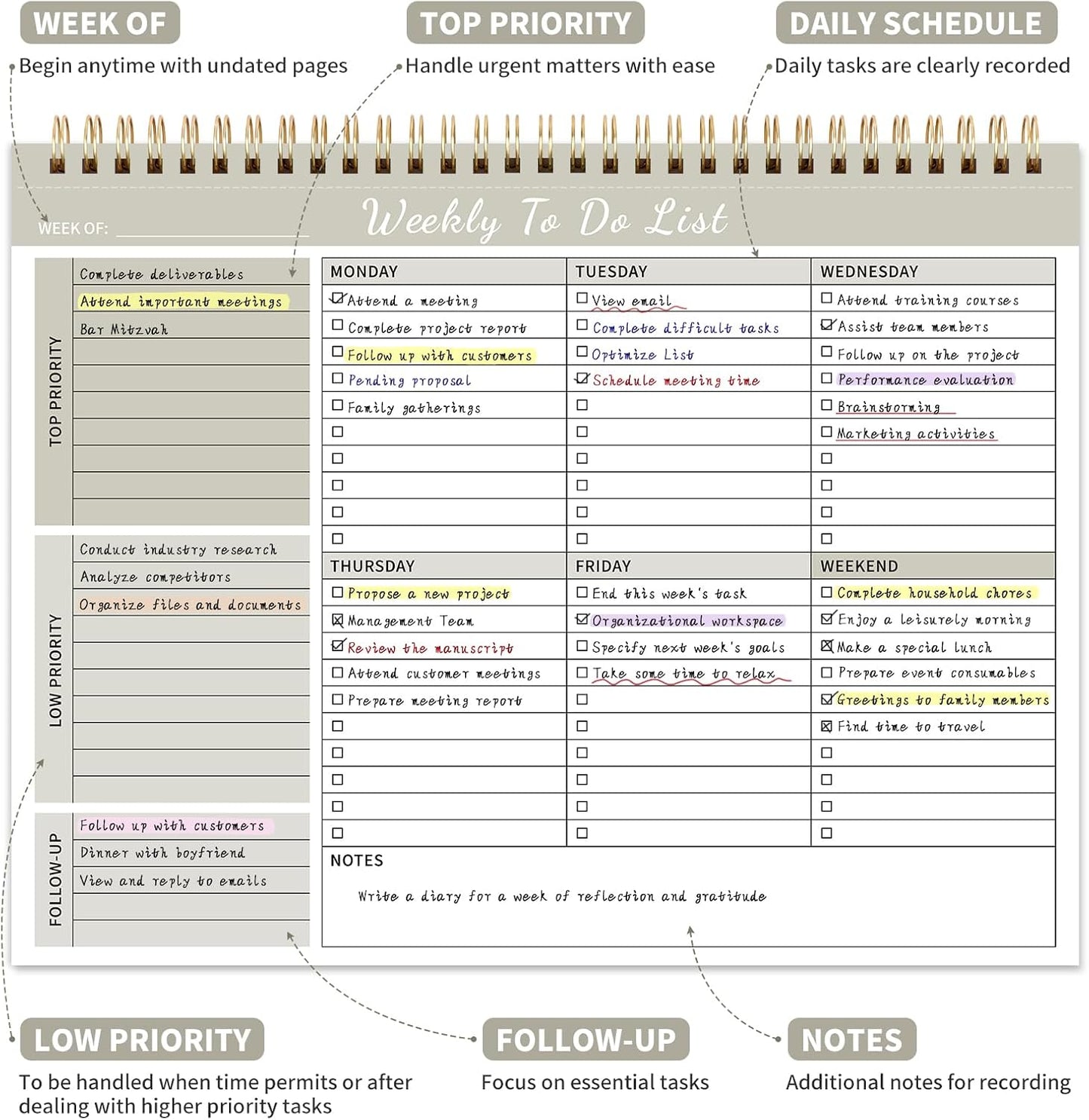 104 Pgs To Do List Notepad, 52 Undated Sheets Duplex-printed