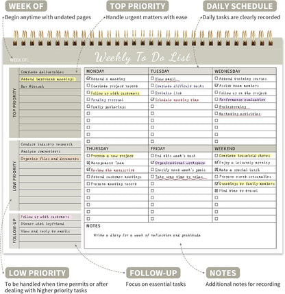 104 Pgs To Do List Notepad, 52 Undated Sheets Duplex-printed