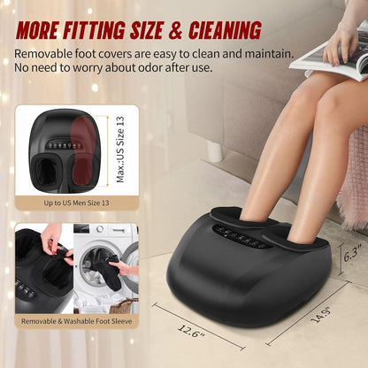 Shiatsu Foot Massager Machine with Heat, Deep Kneading Foot Massager with Vibration & Compression for Muscle Relaxation, Home Office Use for Men Women (Black)