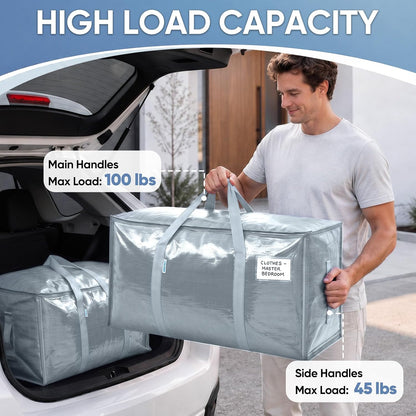 TICONN Extra Large Moving Bags Heavy Duty with Zippers & Carrying Handles, Durable Storage Bags Moving Boxes for Closet Organizers and Storage (Blue)