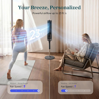 LEVOIT Tower Fan for Bedroom, Standing Fan with 36”-47” Adjustable Height, 90° Oscillating Room Fan, 28dB Quiet for Sleep, 23 ft/s Velocity, 5 Speeds 4 Modes, 12H Timer, Remoter, for Home, White