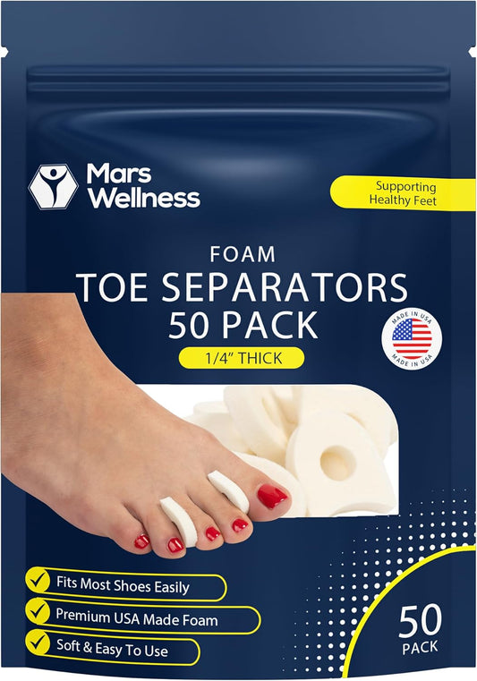 Foam Toe Separators for Women and Men, Made in USA 1/4 Inch, 50 Pack