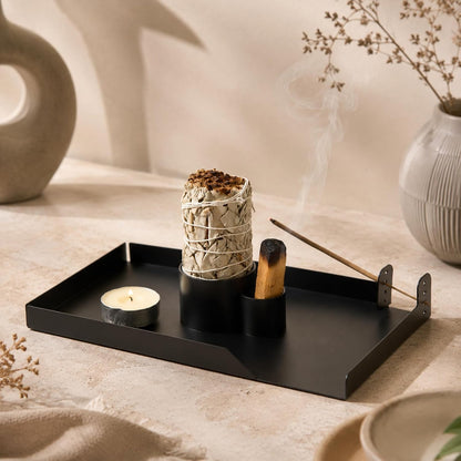 4 in 1 Incense Holder, Sage Burner Holder, Palo Santo Holder Burner, 5.47" Ash Catch Tray, Smudge Stick Holder with Handle for Incense Sticks Incense Cone, Yoga Meditation and Room Decor