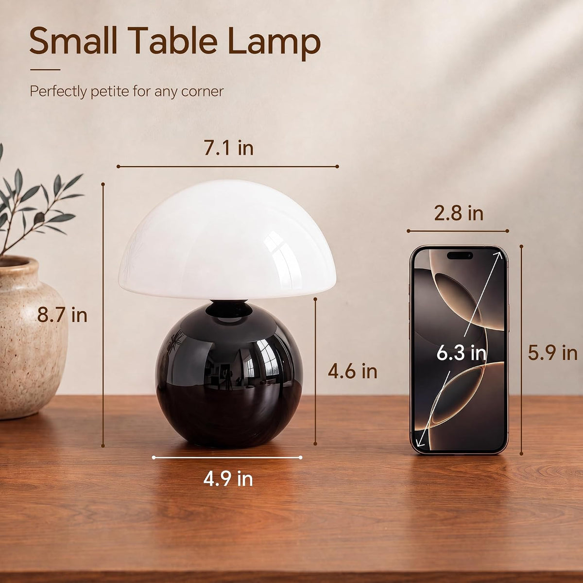 Dawnwake Mushroom Lamp Table Lamp for Bedroom-Small Desk Table Lamps,White