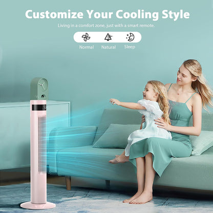 Antarctic Star Tower Fan 85°Oscillating Fan Quiet Cooling 12H Timer Remote Control Bladeless Electric 3 Speeds Wind 3 Modes, 42INCH, PINK