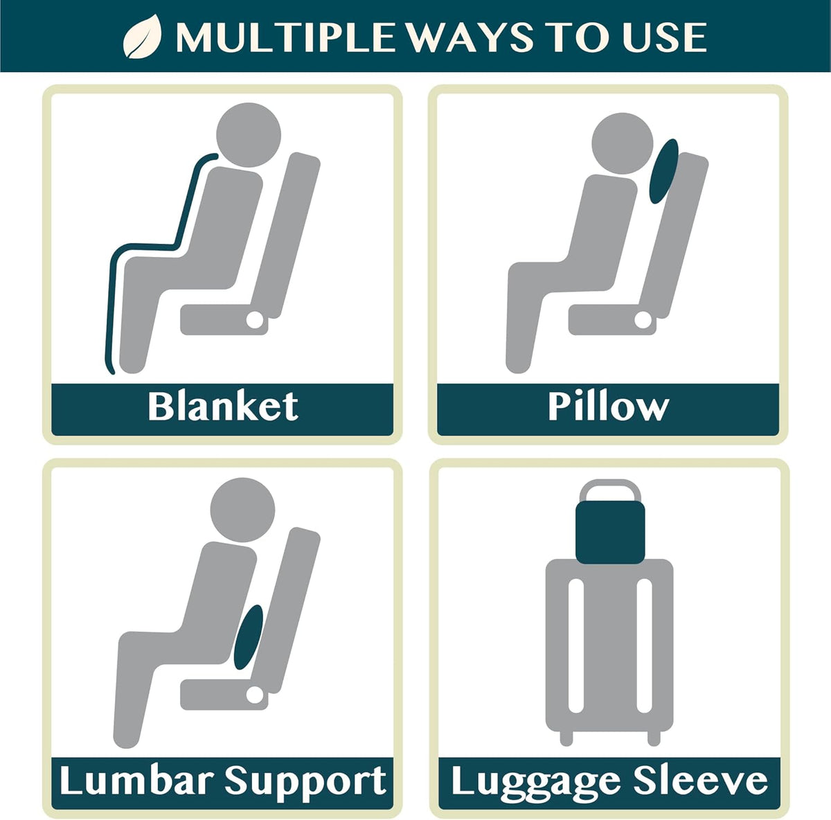 PAVILIA Travel Blanket Airplane Compact Pillow with Bag for Flights, Navy
