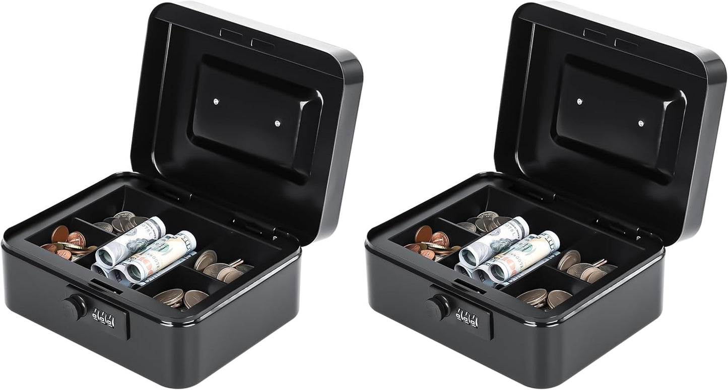 KYODOLED Small Cash Box with Combination Lock & Removable Money Tray, Black