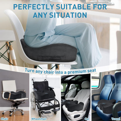 BlissTrends Seat Cushion with Velvet Cover, Thick Memory Foam Cushions for Office Chair, Car Seat, Airplane, Relieving Pressure Tailbone Sciatica Back Pain for Long Sitting, Car Drivers 4.7in Black