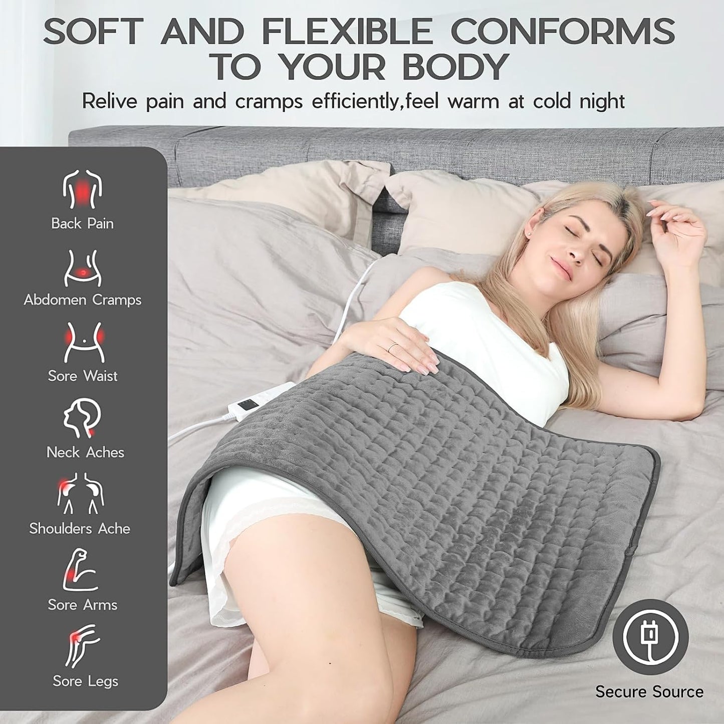 Heating Pad for Period Cramps, Heating Pad for Back/Neck/Shoulder Muscle Pain, 6 Heating & 4 Timer Setting, Auto Shut Off, Dry/Moist Heat & Machine Washable, Birthday Christma s Gifts for Women Mom