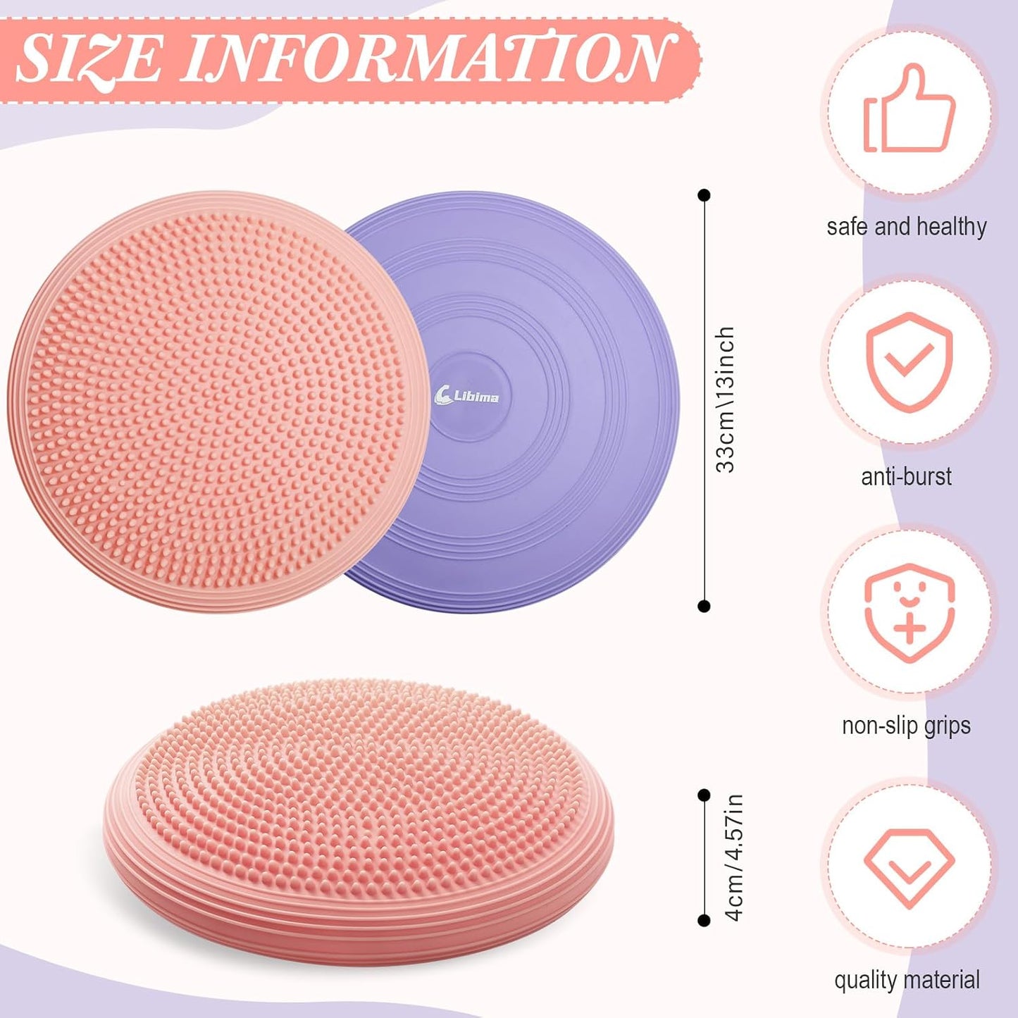 Libima 2 Pcs Wobble Cushion Wiggle Seat Flexible Sensory Seating Balance Disc Board for Men Women Physical Exercise Improving Posture Home Office