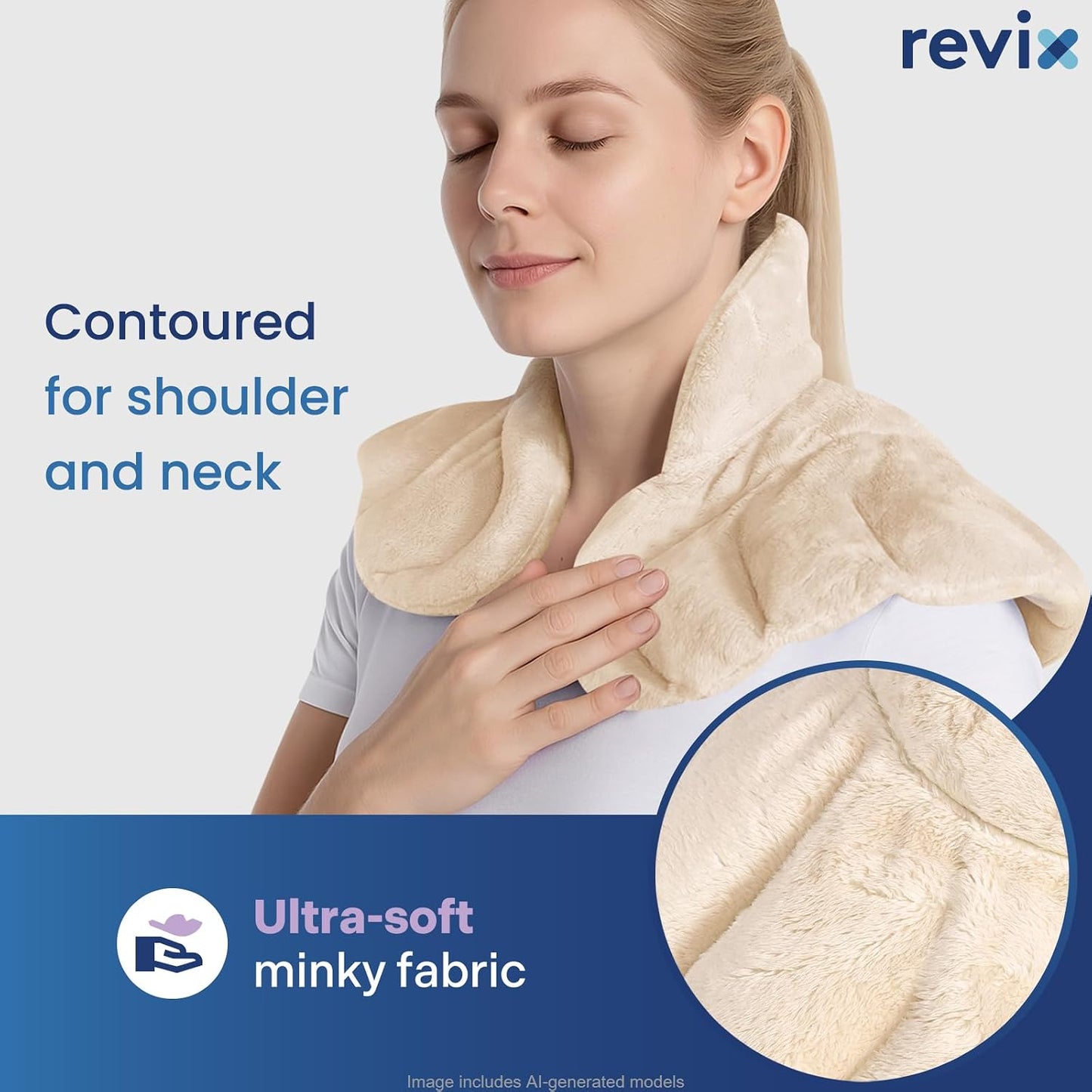 REVIX Heated Neck Wrap Microwave Heating Pad for Neck and Shoulders Pain Relief, Weighted Neck Warmer Microwavable with Miost Heat, Unscented