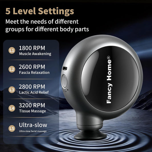 Fancy Home® Mini Massage Gun - Palm Sized Deep Tissue Massager Gun, Unique Small Hand Massager for Circulation, Cordless Powerful 3200 RPM | Ultra Quiet | Travel Friendly （Black Grey） Father's Day
