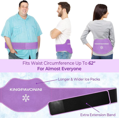 KingPavonini Extra Large Ice Pack for Back Pain Relief with Extension Strap, 2 Pack Reusable Lower Back Gel Ice Pack Wrap for Lumbar Surgery, Sciatica, Herniated Disc, Coccyx Pain, Cold/Hot Therapy