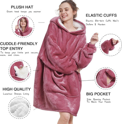 Aemilas Wearable Blanket Hoodie - Warm Sherpa Blanket Sweatshirt as Gifts for Adult Women Mom Men, One Size Fits All