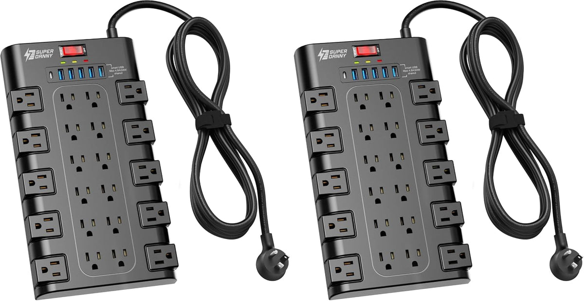SUPERDANNY Power Strip Surge Protector, 22 AC 6 USB, 2100J, 6.5Ft,1875W/15A