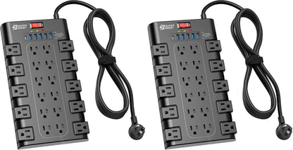 SUPERDANNY Power Strip Surge Protector, 22 AC 6 USB, 2100J, 6.5Ft,1875W/15A