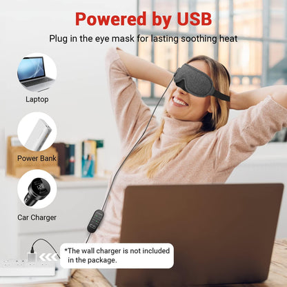 DR.PREPARE Heated Eye Mask With Temperature & Timer Control, USB Warm Compress for Dry Eyes, Sleep, Blepharitis, Dark Circles, MGD and Puffy Eyes - Earplugs Included
