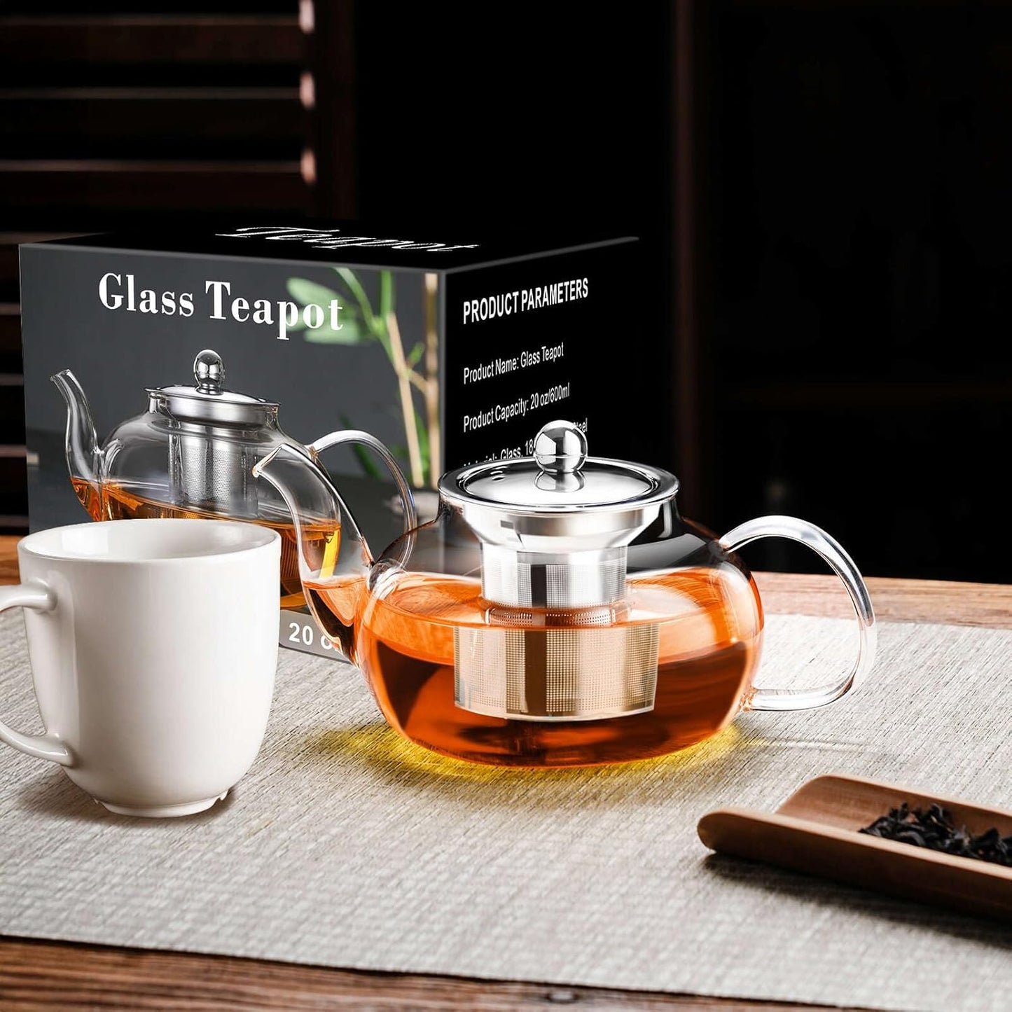 PARACITY Glass Teapot Stovetop 40 OZ/1200ml, Borosilicate Clear Tea Kettle with Removable 18/8 Stainless Steel Infuser, Teapot Blooming and Loose Leaf Tea Maker Tea Brewer for Camping, Travel