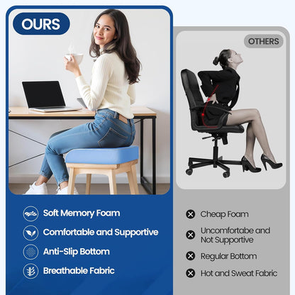 SweetSlubr Seat Cushion for Tailbone Pain Relief, Office Chair Cushion, Chair Pad, Memory Foam Large Cushion with Non-Slip Cover for Soft Support at Office Chair, Car Seat, Airplane, Black/Large