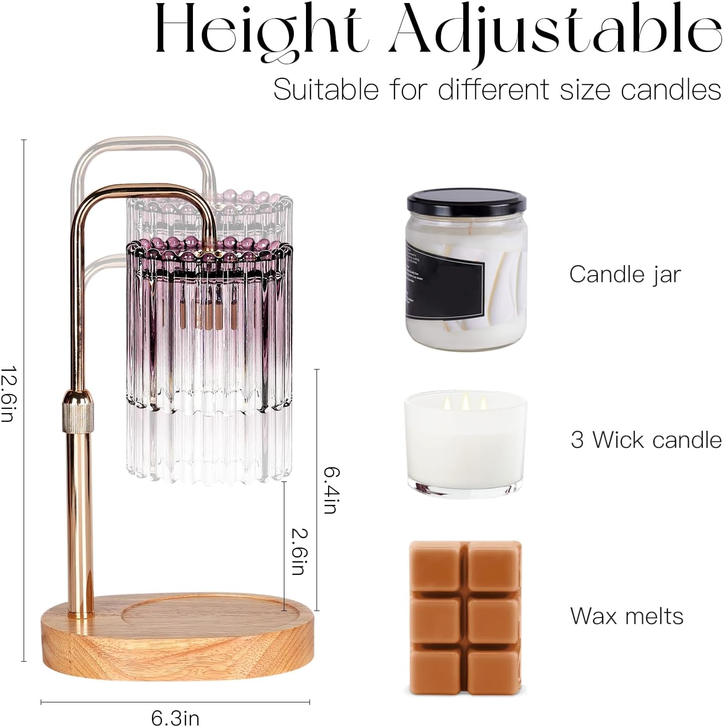 Candeldo Candle Warmer Lamp with Timer: Black Candle Warming Lamp Height Adjustable Wax Melt Warmer Dimmable Modern Farmhouse New Home Bedroom Decor Mothers Day Housewarming Gift for Women
