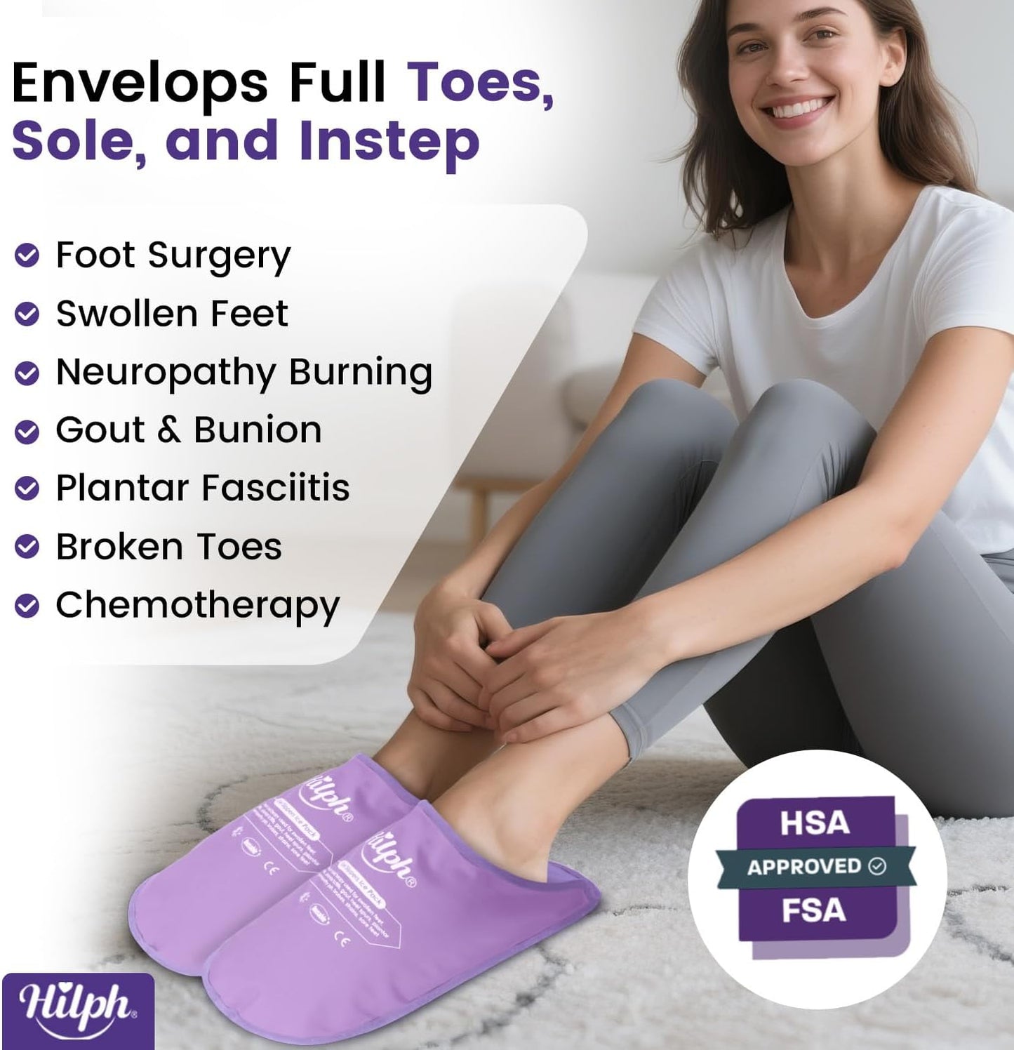 Hilph Foot Ice Pack Slippers,1 Pair Ice Pack for Foot and Toes for Plantar Fasciitis, Gout, Bunions & Neuropathy Relief, HSA or FSA Eligible Hot Cold Therapy Gel Slippers for Surgery Recovery, Blue