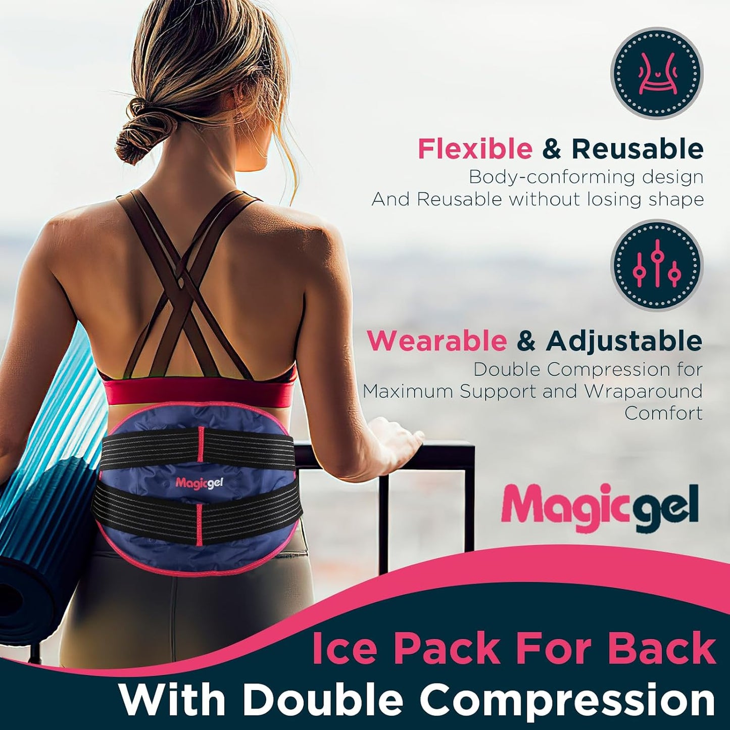Magic Gel Ice Pack for Back Pain Relief | 2 Pack Reusable Lower Back Wrap for Hot or Cold Therapy | Relief for Lower Lumbar, Sciatic Nerve, Herniated or Degenerative Disc, Coccyx, Tailbone Pain