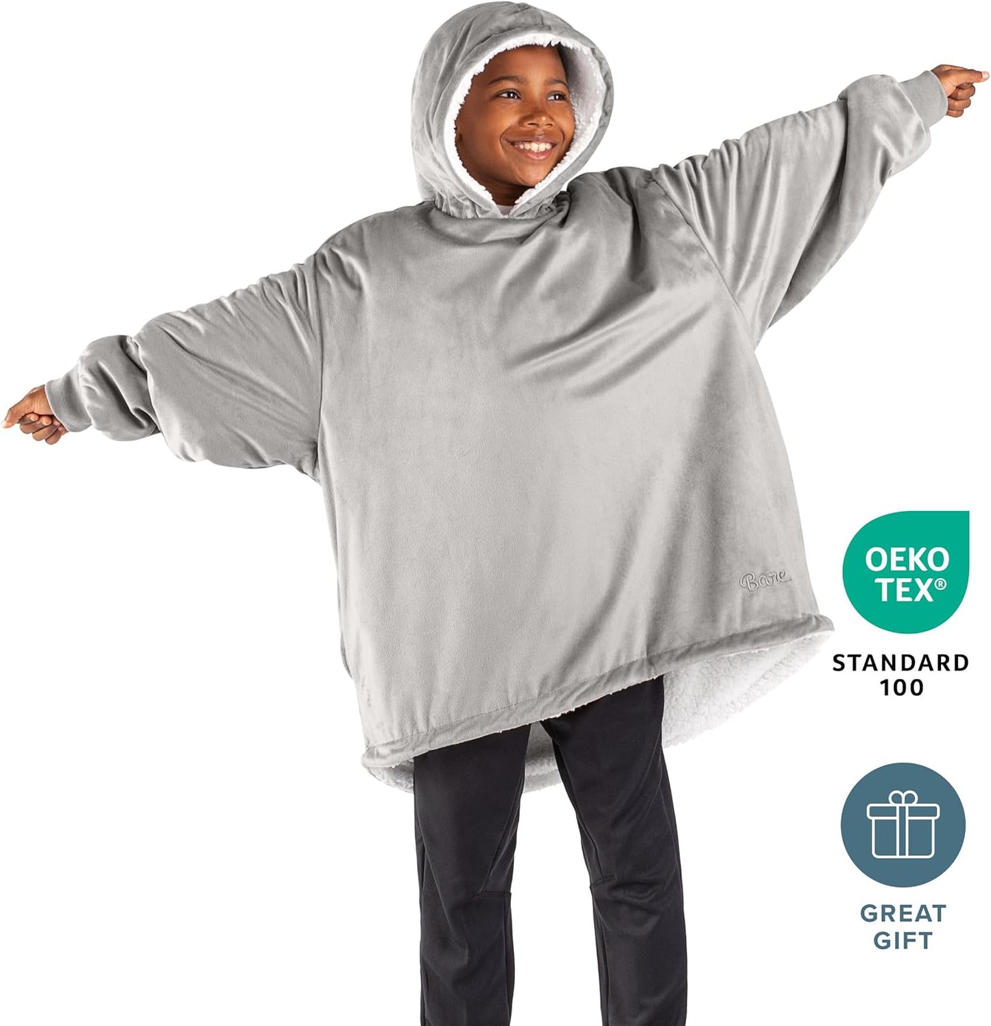 Bare Home Wearable Blanket Hoodie - Soft Plush Sherpa - Warm and Cozy - Oversized Wearable Blanket