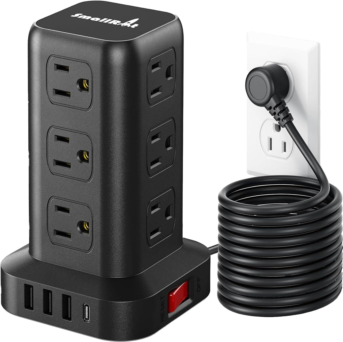 Extension Cord with Multiple Outlets, SMALLRT Power Strip Tower, Outlet Extender with 12 AC Outlets 4 USB, 6.5FT Extension Cord for Home Dorm Room, Office Supplies,Overload Protection