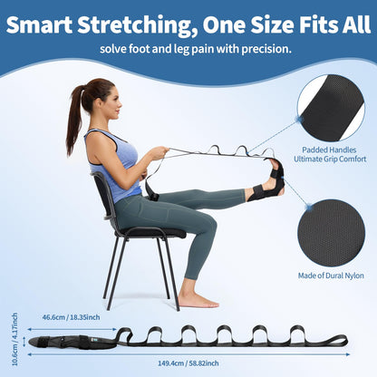comness Foot and Calf Stretcher-Stretching Strap For Plantar Fasciitis, Heel Spurs, Foot Drop, Achilles Tendonitis & Hamstring. Yoga Foot & Leg Stretch Strap. (Black)