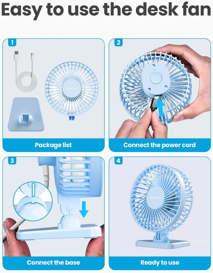 Gaiatop USB Desk Fan, Small But Powerful, Personal Portable Quiet 3 Speeds, Adjustable Mini Table Desktop fan for Cooling Home Office Car Summer Travel Gifts Blue