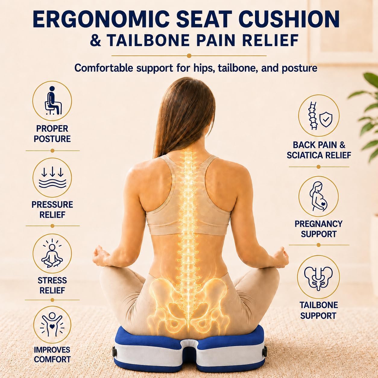 Seat Cushions for Office Chairs Wheelchair Cushion for Long Sitting Back Pain，Memory Foam Seat Car Computer Desk Chair Cushion，Coccyx Cushion for Tailbone Pain Relief Cushion Office Chair Black