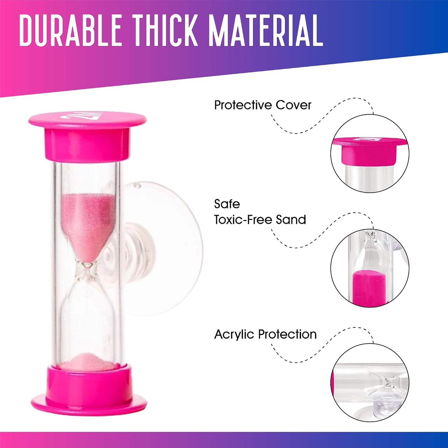 2 Minute Toothbrush Sand Timer for Kids - Set of 2 Small Blue and Pink Smiley Hourglass