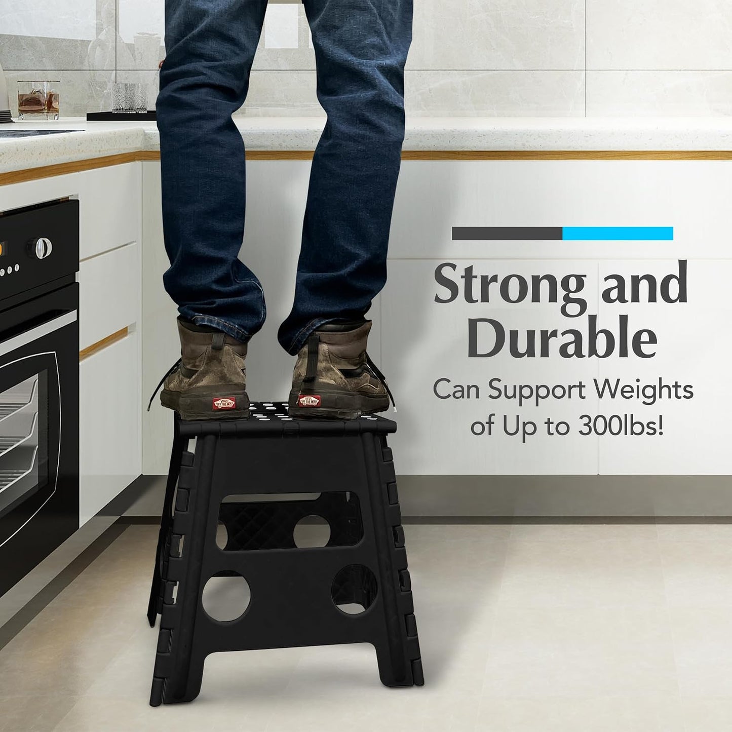 Handy Laundry Folding Step Stool - Sturdy Enough Collapsible Stool to Support Adults - Opens Easy with One Flip - Great for Kitchen, Bathroom or Bedroom (Black - 9 Inch)